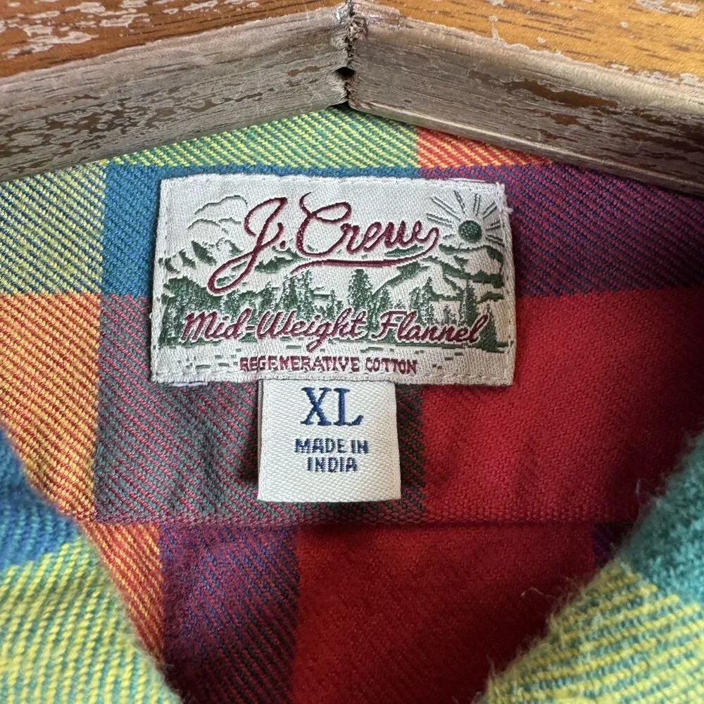 J. Crew Mens Midweight Plaid Flannel Workshirt Cotton Size XL